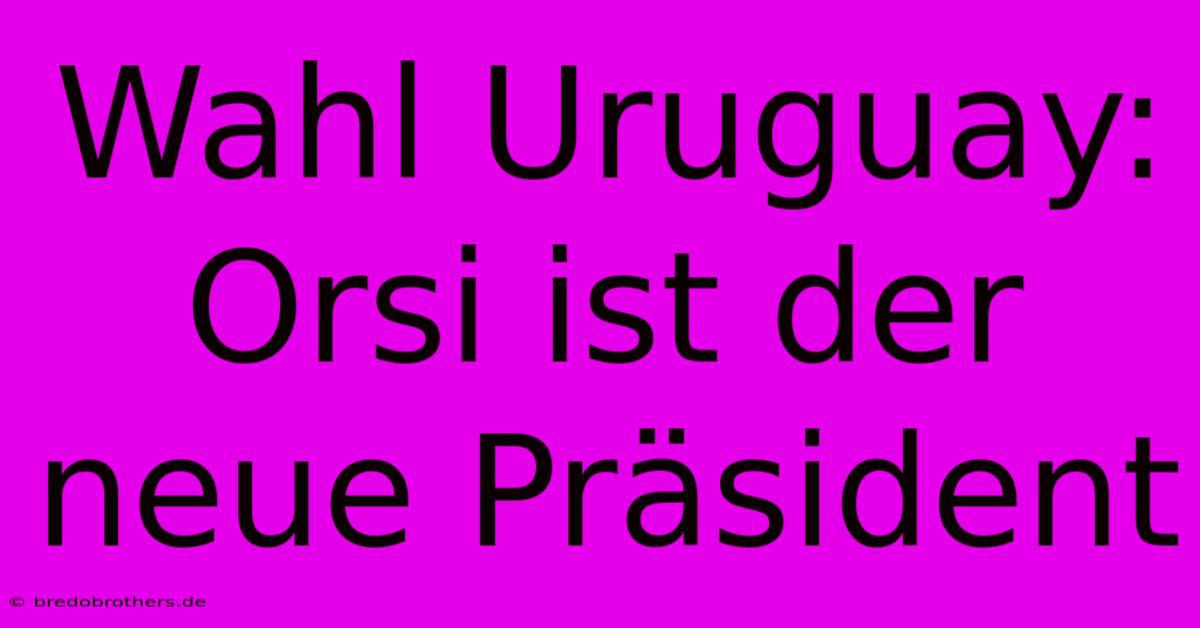 Wahl Uruguay: Orsi Ist Der Neue Präsident