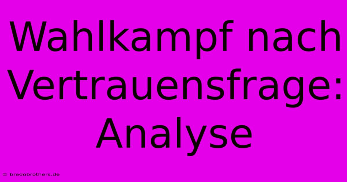 Wahlkampf Nach Vertrauensfrage: Analyse