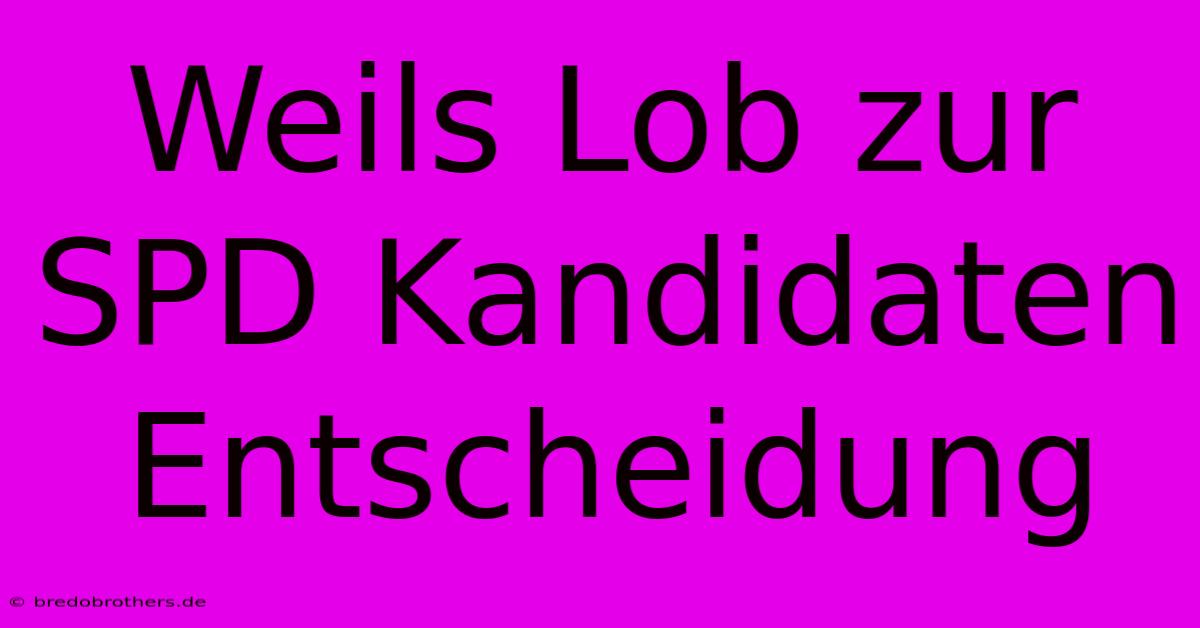 Weils Lob Zur SPD Kandidaten Entscheidung