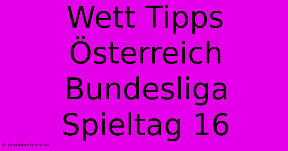 Wett Tipps Österreich Bundesliga Spieltag 16