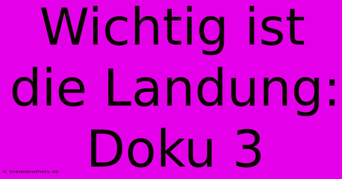 Wichtig Ist Die Landung: Doku 3