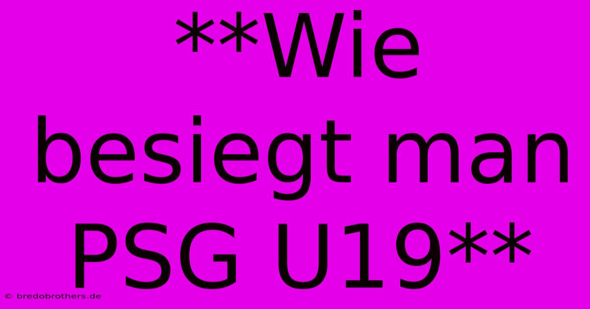 **Wie Besiegt Man PSG U19**