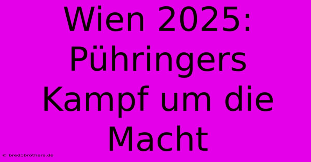 Wien 2025: Pühringers Kampf Um Die Macht