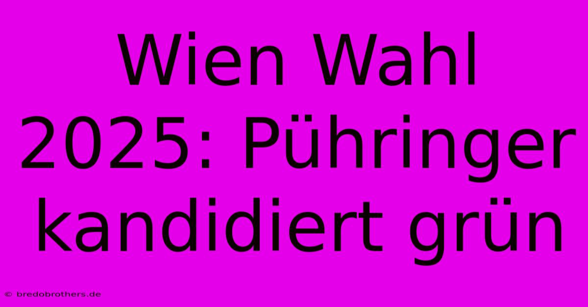 Wien Wahl 2025: Pühringer Kandidiert Grün