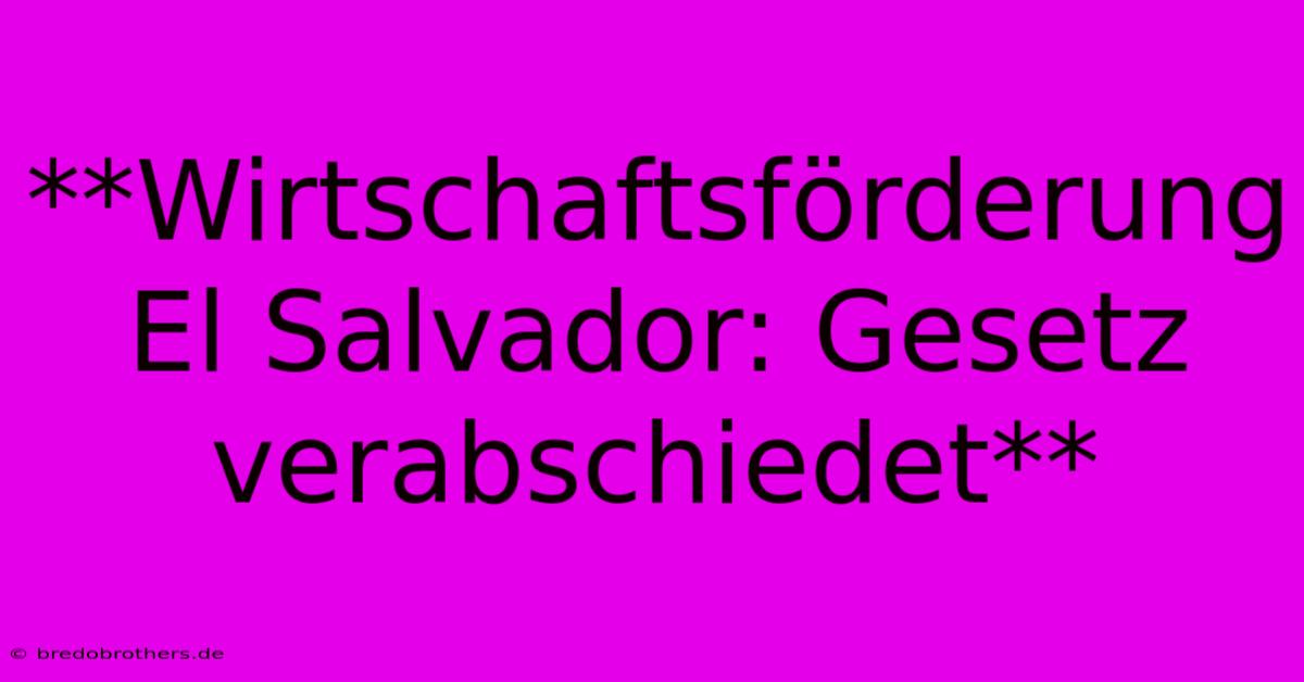 **Wirtschaftsförderung El Salvador: Gesetz Verabschiedet**