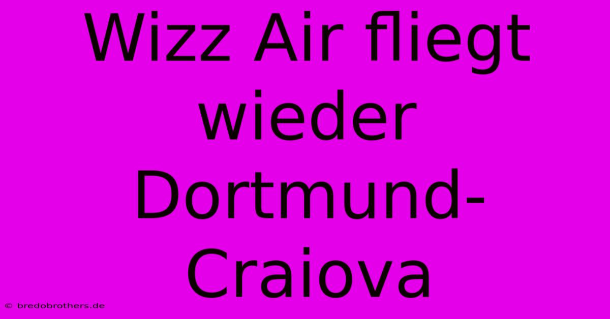 Wizz Air Fliegt Wieder Dortmund-Craiova