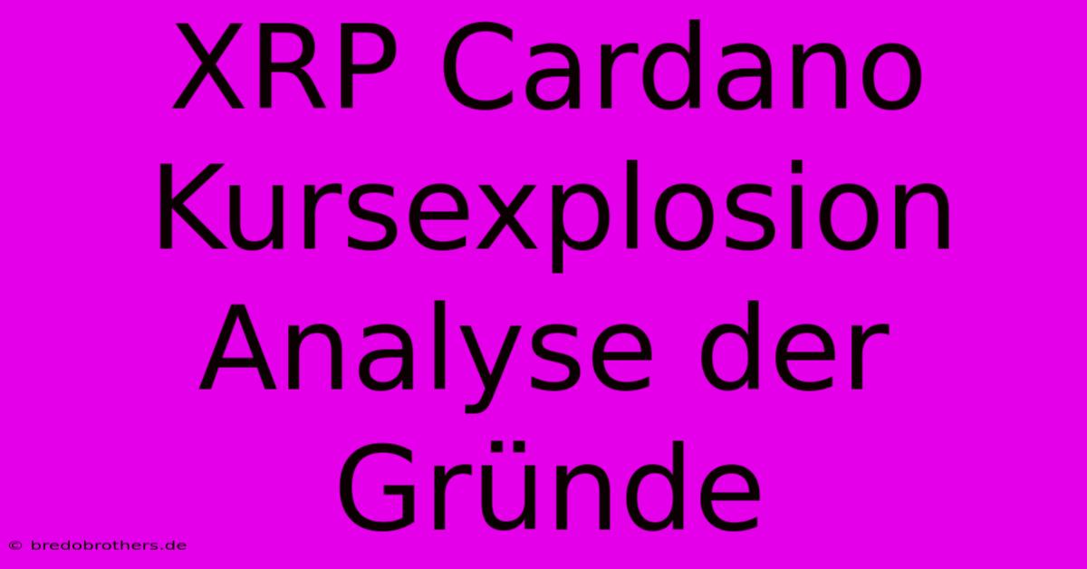 XRP Cardano Kursexplosion  Analyse Der Gründe