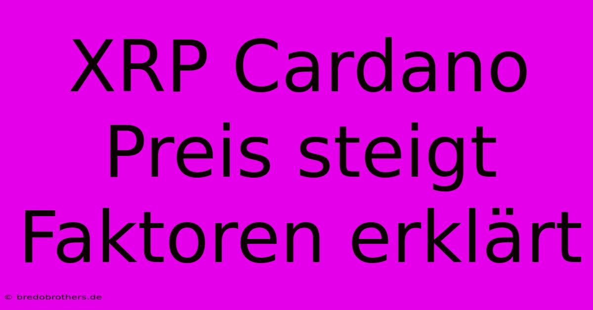 XRP Cardano  Preis Steigt  Faktoren Erklärt