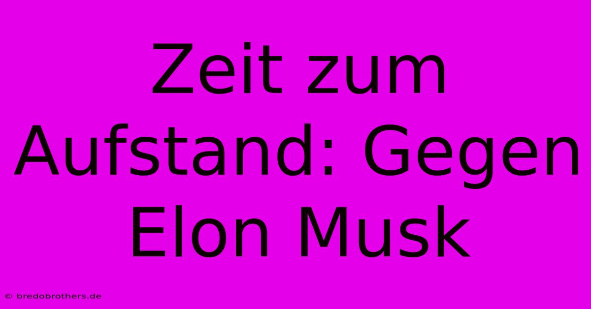 Zeit Zum Aufstand: Gegen Elon Musk