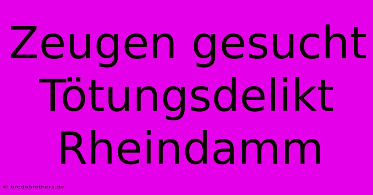 Zeugen Gesucht Tötungsdelikt Rheindamm