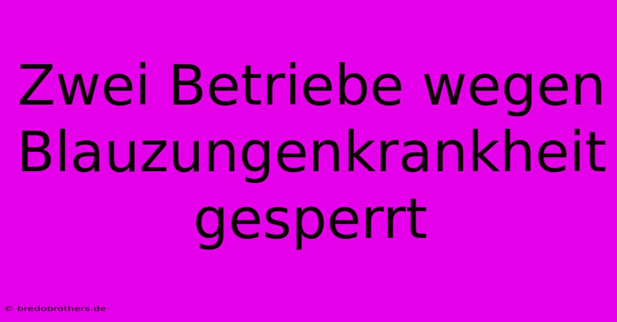 Zwei Betriebe Wegen Blauzungenkrankheit Gesperrt