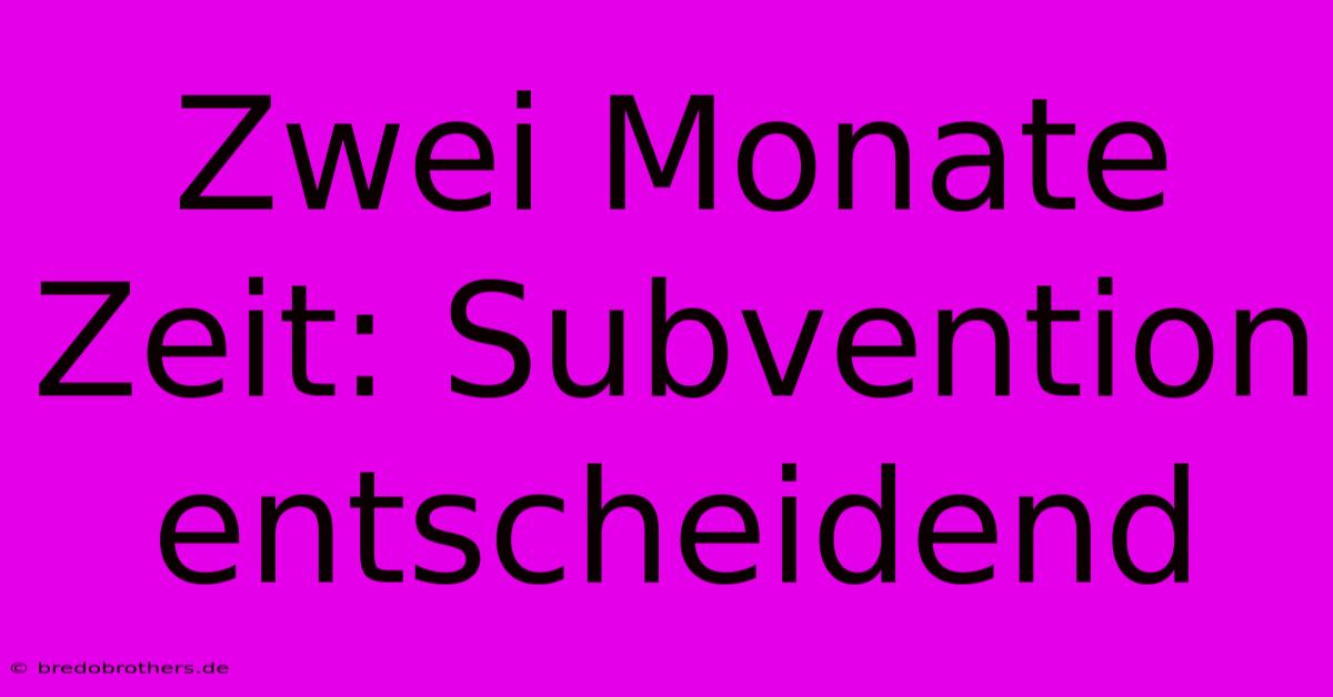 Zwei Monate Zeit: Subvention Entscheidend